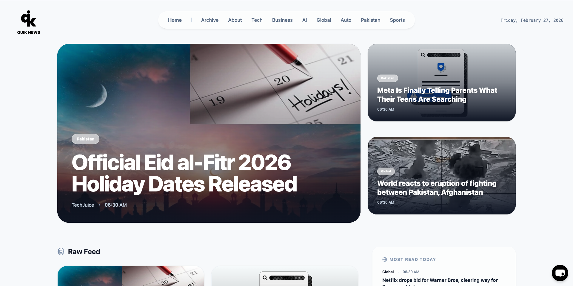 Quik News & Media Platform Interface